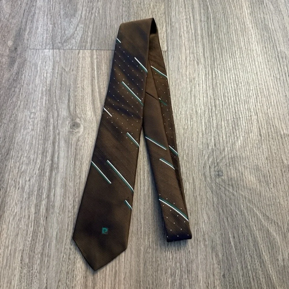 Vintage Pierre Cardin Brown and Teal Men's skinny Tie
